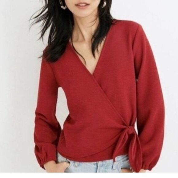 TEXTURE & THREAD MADEWELL Crepe Wrap Top Red Size Small - Picture 1 of 7